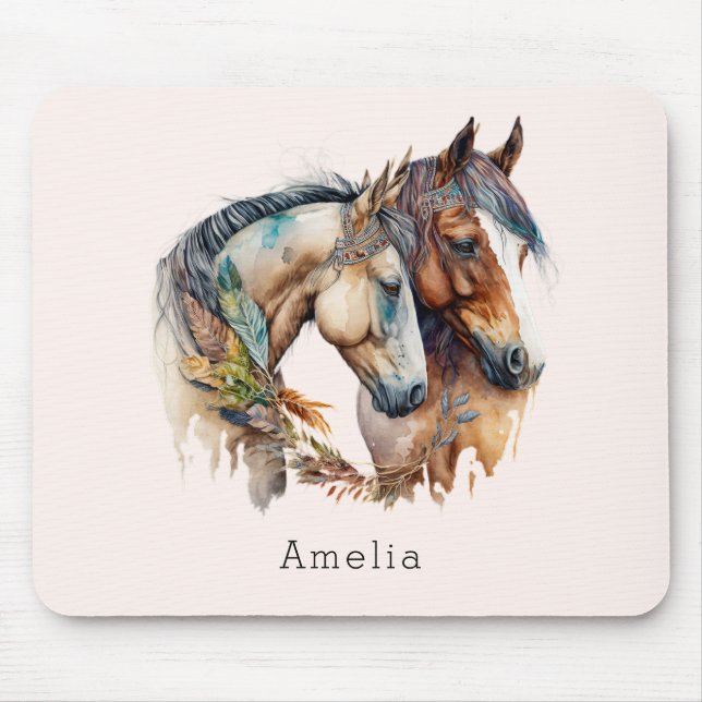 Two Beautiful Horses Western Boho Mouse Pad (Front)