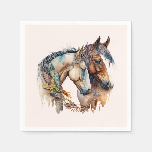 Two Beautiful Horses Western Boho Napkins (Front)