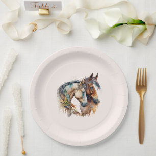 Two Beautiful Horses Western Boho Paper Plates