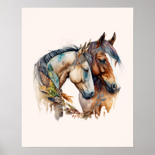 Two Beautiful Horses Western Boho Poster