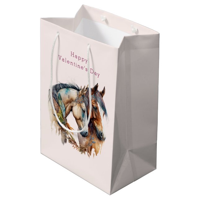 Two Beautiful Horses Western Boho Valentine's Day Medium Gift Bag (Back Angled)