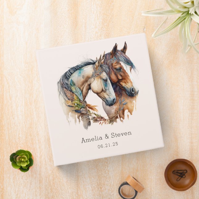 Two Beautiful Horses Western Boho Wedding 3 Ring Binder (In Situ)