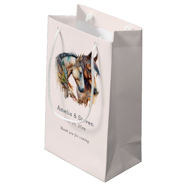 Two Beautiful Horses Western Boho Wedding Small Gift Bag (Back Angled)