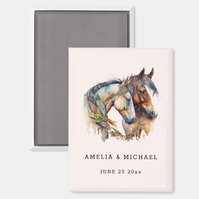 Two Beautiful Horses Western Wedding Save the Date Magnet (Front/Back)