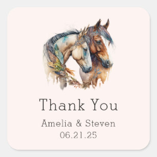 Two Beautiful Horses Western Wedding Thank You Square Sticker