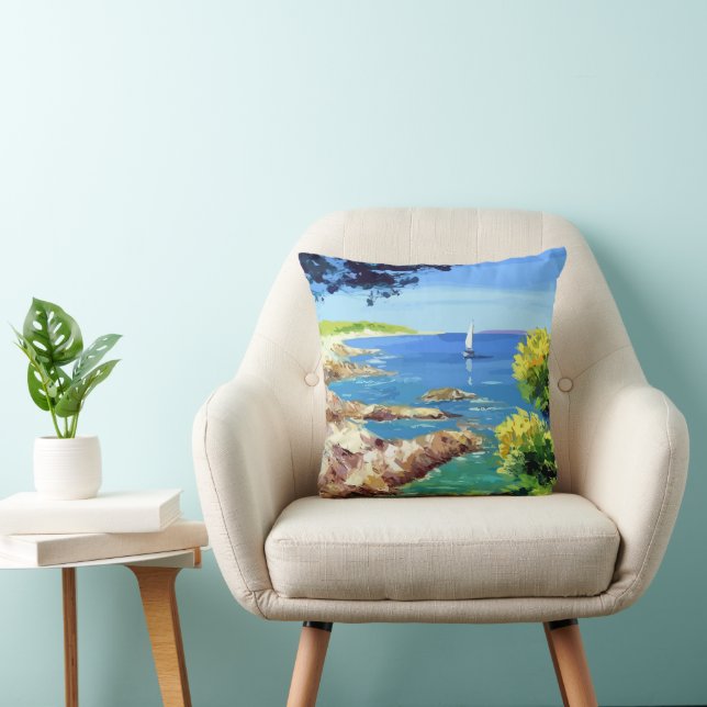 Two Beautiful Nautical Lighthouse Illustrations  T Throw Pillow (Chair)
