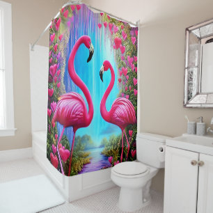 Two beautiful Pink Flamingoes In Love Graphic Shower Curtain