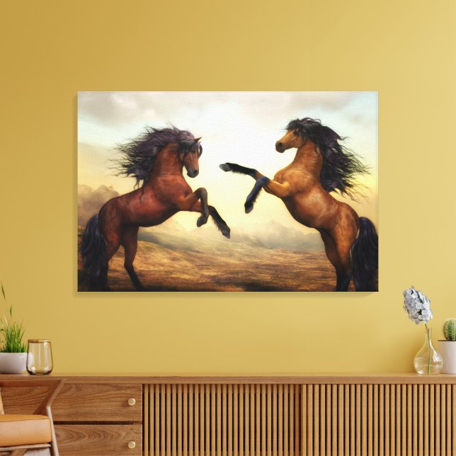 Two Beautiful Wild Stallions Battling it Out Canvas Print (Insitu(LivingRoom))