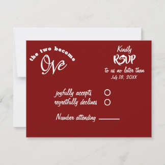 Two Become One Burgundy & White Wedding RSVP Card