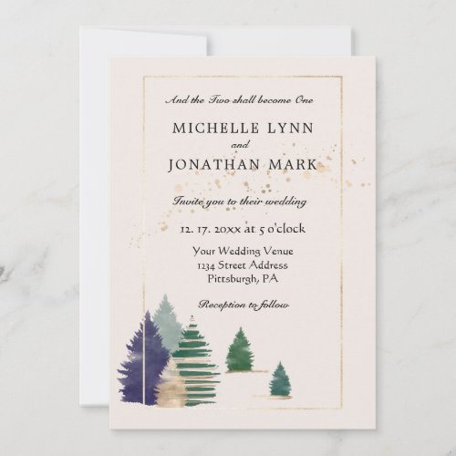 Two Become One Christian Wedding Forest Trees  Invitation