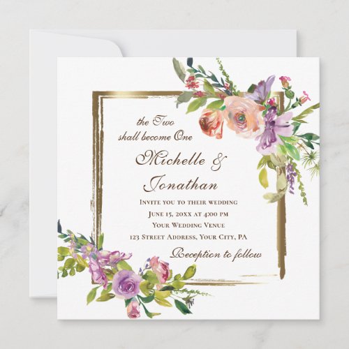 Two Become One Elegant Roses Christian Wedding Invitation
