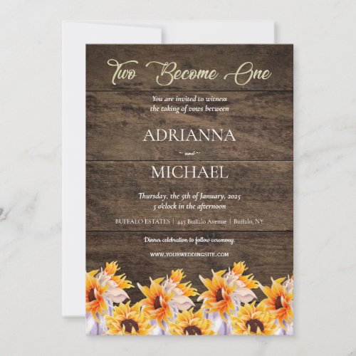 Two Become One Fall Rustic Wood Wedding Invitation