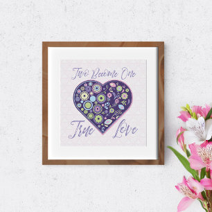 Two become one. Heart filled with colourful shapes Poster