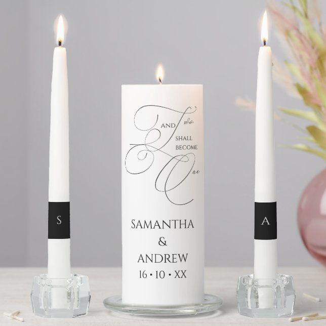 Two Become One Initial Black Monogram Unity Candle Set (In Situ)