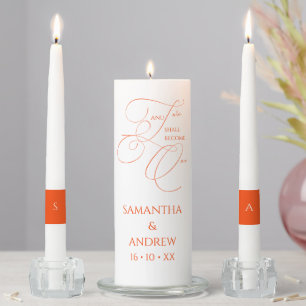 Two Become One Initial Orange Monogram Unity Candle Set