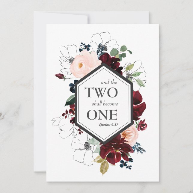 Two Become One Maroon Flower Wedding Invitation (Front)