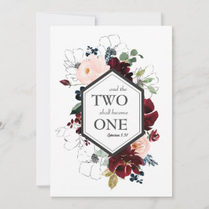 Two Become One Maroon Flower Wedding Invitation