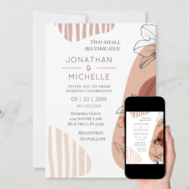 Two Become One Modern Abstract Floral Wedding Invitation | Zazzle