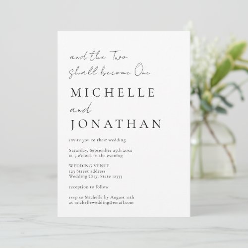 Two Become One Modern Bible Christian Wedding Invitation