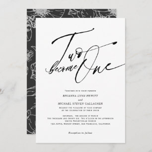 Two become One Modern Calligraphy black and white Invitation
