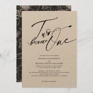 Two become One Modern Calligraphy black and white  Invitation