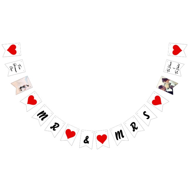 Two Become One Mr Mrs Photo Hearts Wedding  Bunting Flags (All)