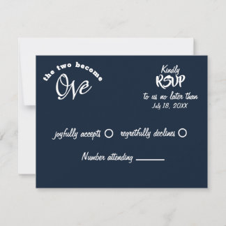 Two Become One Navy Blue & White Wedding RSVP Card