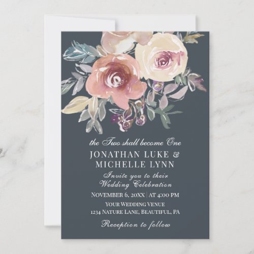 Two Become One Pink Fall Floral Christian Wedding Invitation