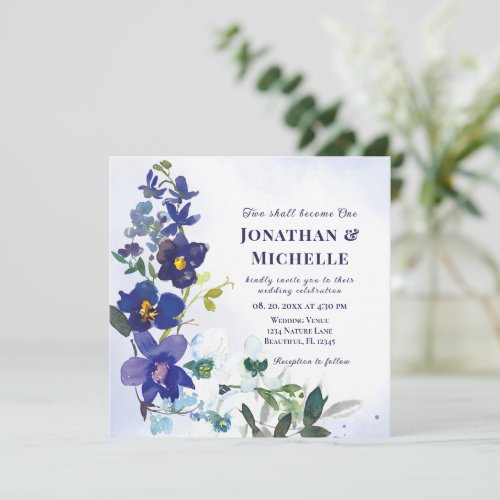 Two Become One Purple Floral Christian Wedding Invitation