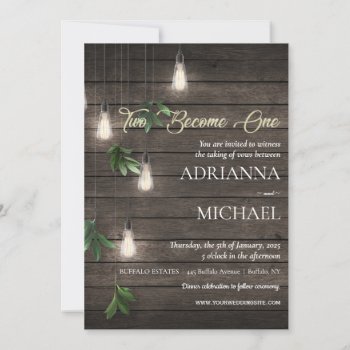 Two Become One Rustic Wood Wedding Invitation by My_Wedding_Bliss at Zazzle