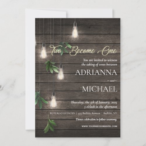 Two Become One Rustic Wood Wedding Invitation