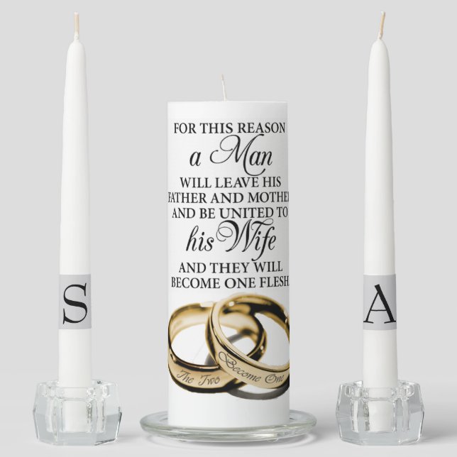 Two Become One WEDDING UNITY CANDLE SET (Front)