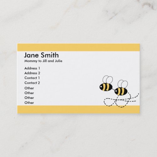 Two Bees and Yellow Borders Parent Calling Card Business Cards