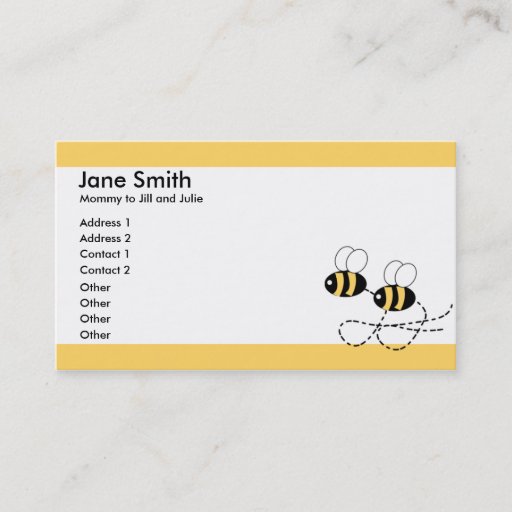 Customizable Two Bees and Yellow Borders Parent Calling Card Business Cards