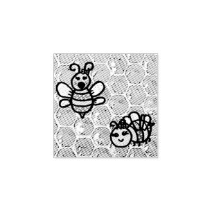 Two Bees on Honeycomb Rubber Stamp