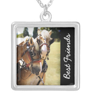 Two Belgian Draft Horses Silver Plated Necklace