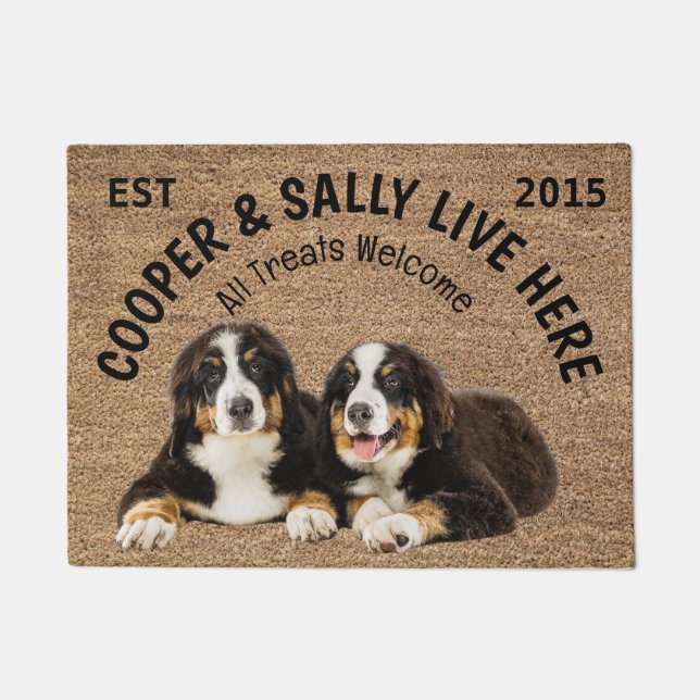 Two Bernese Mountain Dogs Personalized Dog Lover   Doormat (Front)