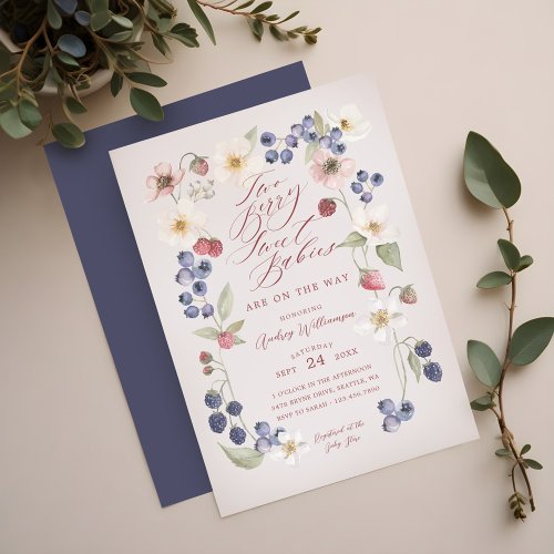 Two Berry Sweet Babies Berries  Flowers Shower Invitation