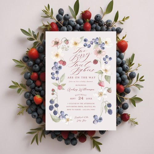 Two Berry Sweet Babies Berries  Flowers Shower Invitation