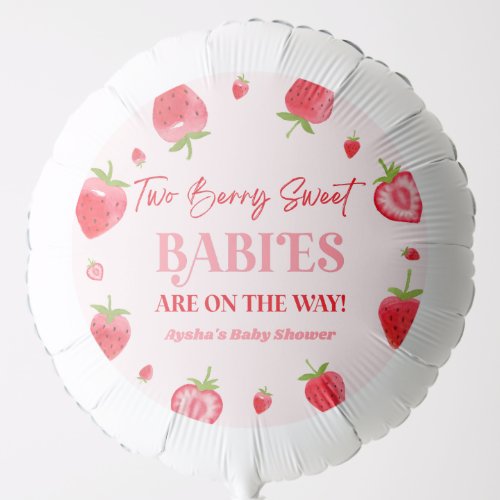 Two Berry Sweet Babies Strawberry Twin Baby Shower Balloon