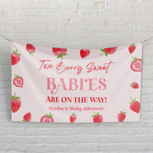 Two Berry Sweet Babies Strawberry Twin Baby Shower Banner