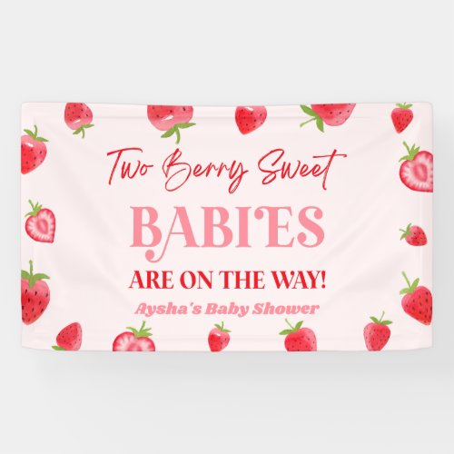 Two Berry Sweet Babies Strawberry Twin Baby Shower Banner