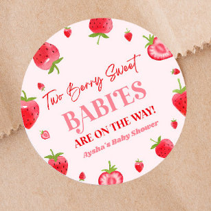 Two Berry Sweet Babies Strawberry Twin Baby Shower Classic Round Sticker