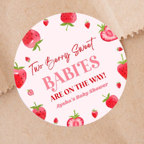 Two Berry Sweet Babies Strawberry Twin Baby Shower Classic Round Sticker