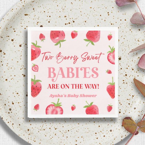 Two Berry Sweet Babies Strawberry Twin Baby Shower Napkins