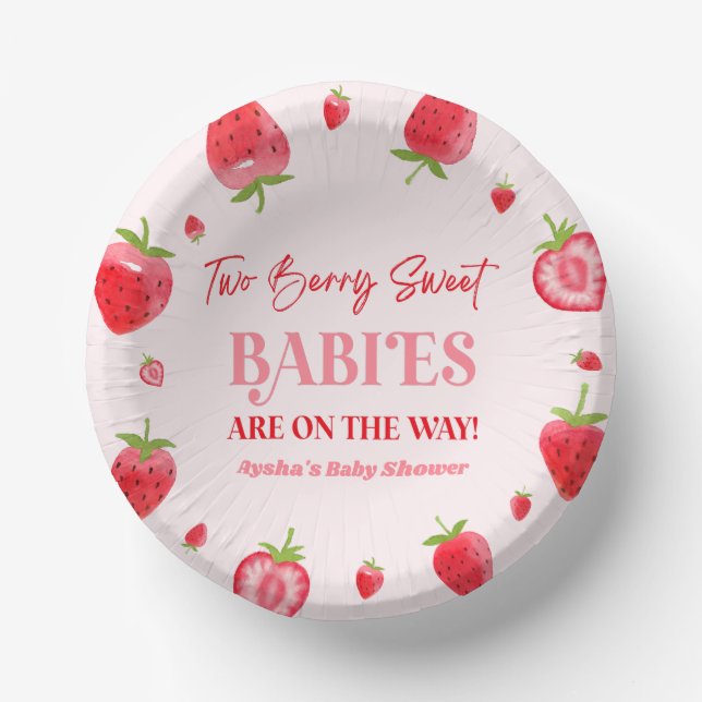 Two Berry Sweet Babies Strawberry Twin Baby Shower Paper Bowls (Front)
