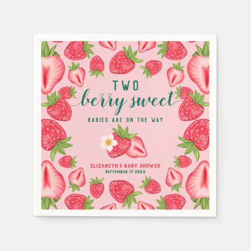 Two Berry Sweet Babies Twin Strawberry Baby Shower Napkins