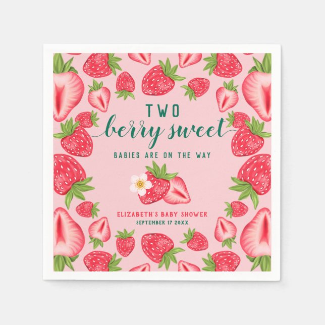 Two Berry Sweet Babies Twin Strawberry Baby Shower Napkins (Front)