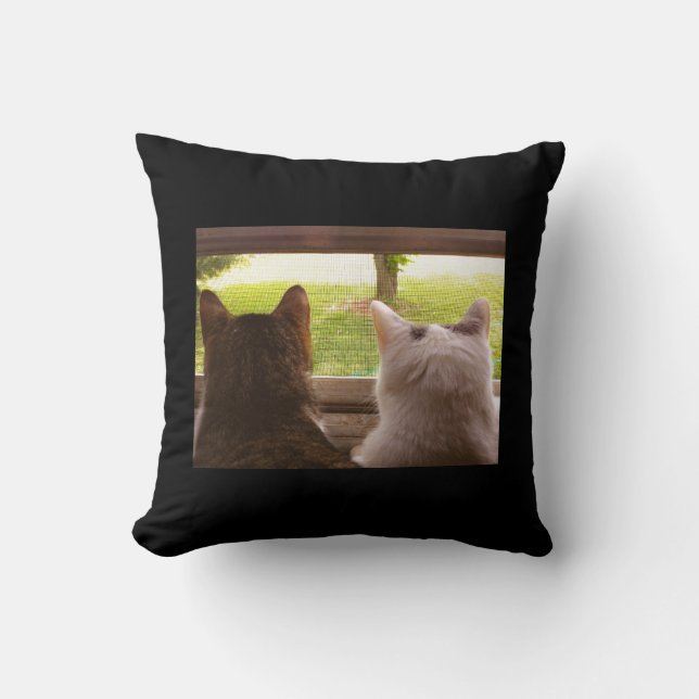 Two BFF Cats Gazing Out of The Window Throw Pillow (Front)