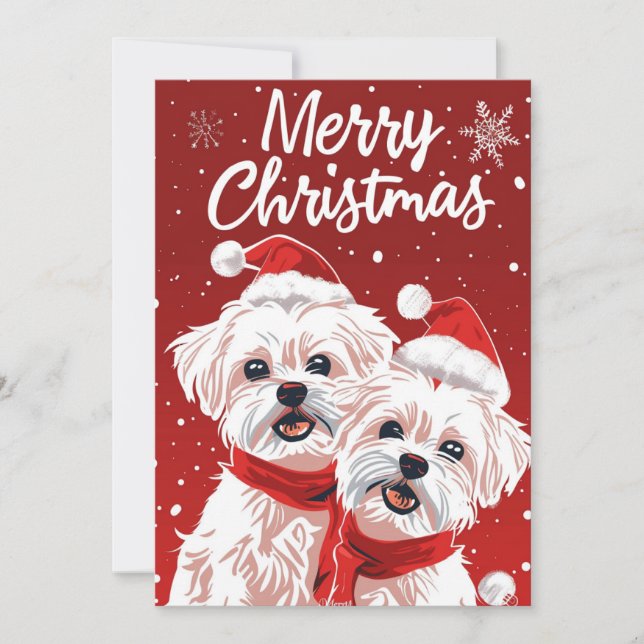 Two Bichon Frise Merry Christmas Holiday Card (Front)
